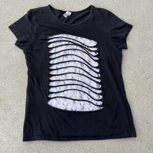 2000s y2k white and gold black playboy shirt with cut slit details